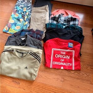 Men’s Bundle shorts, pants, t-shirts, sweater, flannel, shirts ( size from M-L)